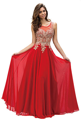 Jewel Embellished Sheer Mesh Top Chiffon Prom Dress. p9191.