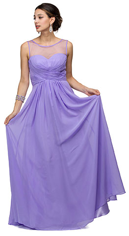 Mesh Neck Ruched Bust Long formal Bridesmaid Dress