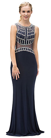 Bejeweled Top Sheer Waist Floor length Prom Dress