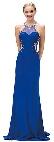 Bejeweled Sheer Mesh Top Floor Length Formal Prom Dress