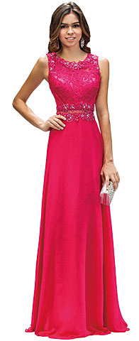 Mock Two Piece Lace Bodice Floor Length Prom Dress