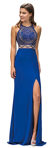 Sleeveless Beaded Top High Neck Long Formal Prom Dress