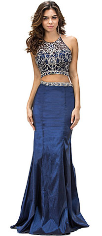 Racerback Bejeweled Top Taffeta Skirt Two Piece Prom Dress. p9392.