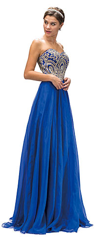 Strapless Lace Embroidered Bodice Long Formal Prom Dress