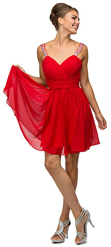 Ruched Bodice Beaded Straps Short Bridesmaid Dress