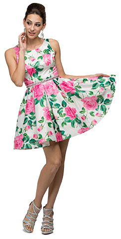 Floral Print Cut-Out Back Sleeveless Short Homecoming Dress