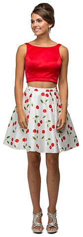 Cherry Print Short Two Piece Party Homecoming Dress