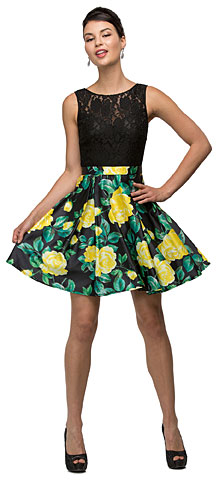 Lace Top Floral Skirt Short Homecoming Party Dress