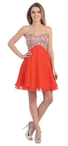 Strapless Bejeweled Bodice Short Plus Size Prom Dress. pc1561.