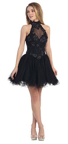 Halter Neck Lace Bodice Mesh Short Homecoming Party Dress. pc6718.