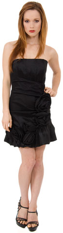 Strapless Fitted Short Party Dress with Floral Appliques. py5023.