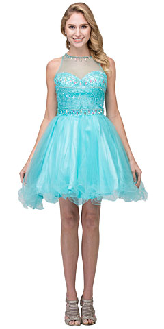 High Neck Bejeweled Bodice Mesh Short Homecoming Dress