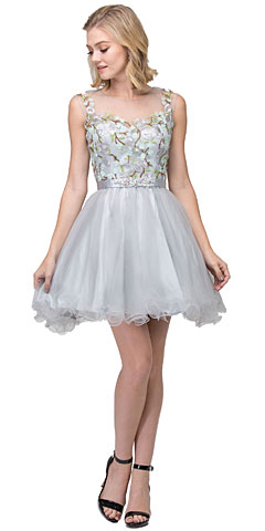 Floral Embroidery Mesh Top Short Tulle Homecoming Dress. s17267.