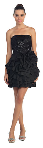 Strapless Sequined Frilly Floral Applique Short Party Dress. s20339.