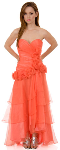 Strapless Oraganza Long Prom dress with Tiered Skirt. s505.
