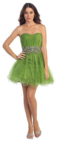 Strapless Exquisite Beaded Waist Tulle Party Prom Dress