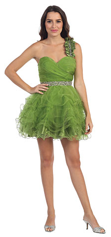One Shoulder Tiered Skirt Mesh Short Prom Dress . s5103.