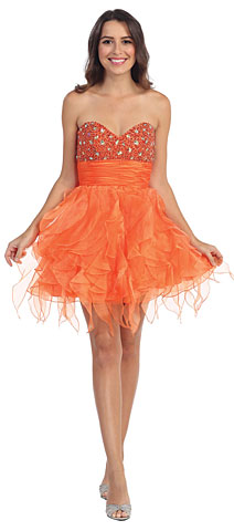 Strapless Organza Beaded Prom dress with Ruffled Skirt