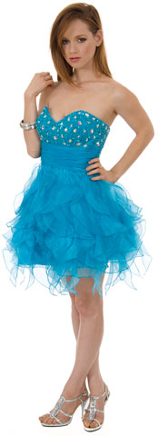 Strapless Organza Beaded Prom dress with Ruffled Skirt. s5108.
