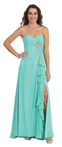 Strapless Long Bridesmaid Dress with Ruffled Side Slit 