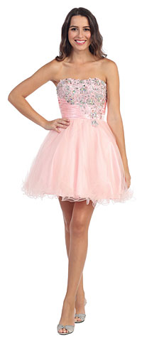 Strapless Rhinestones Bust Short Tulle Party Dress. s587.