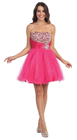 Strapless Rhinestones Bust Short Tulle Party Dress. s588.