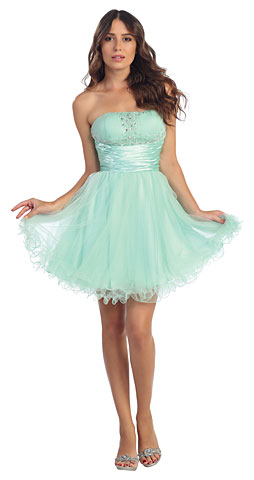 Strapless Mesh Short Party Dress with Beaded Bust. s6013.