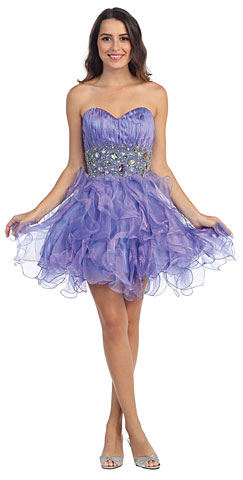 Strapless Rhinestone Waist Ruffled Short Plus Size Prom Dress. s6016.