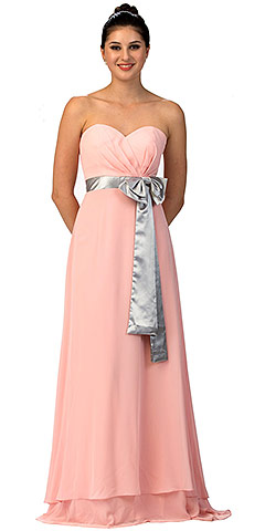 Strapless Bow Accent Long Formal Bridesmaid Dress. s603-1.