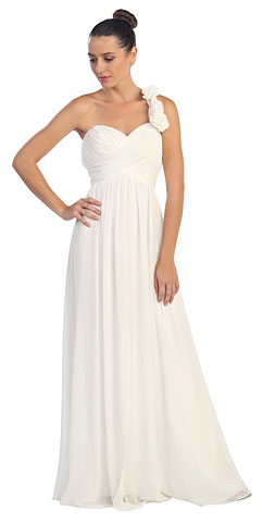 Floral Accent One Shoulder Long Formal Bridesmaid Dress. s6034-1.
