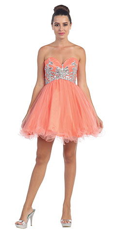 Strapless Floral Beaded Bust Short Tulle Homecoming Dress. s6058.