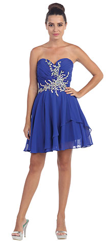 Strapless Shirred Beaded Bust Short Formal Prom Dress