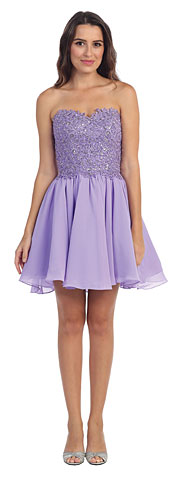 Strapless Lace & Beads Bodice Short Party Party Dress. s6063-1.