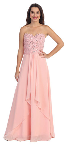 Strapless Lace Beaded Bodice Long Formal Formal Dress. s6063.