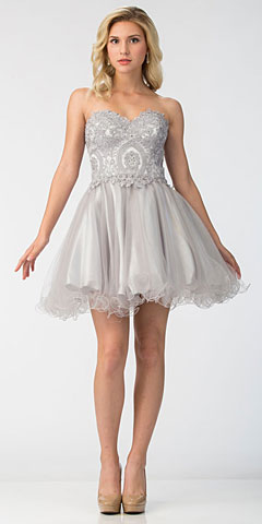 Strapless Beaded Lace Top Tulle Short Homecoming Dress. s6413.