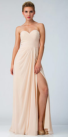 Strapless Pleated Overlap Bust Long Bridesmaid Dress. s6425.