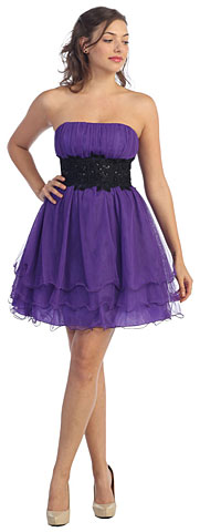 Strapless Mesh Short Prom Dress with Tiered Ruffled Skirt. s666.