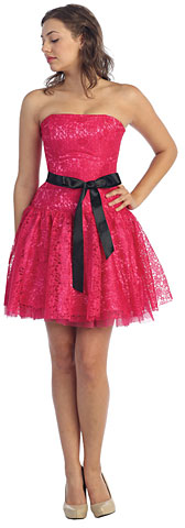 Strapless Short Prom & Party Dress in Lace with Belt