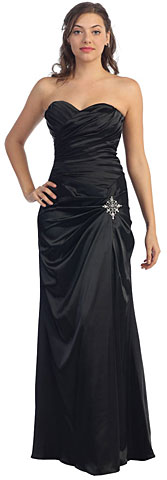 Strapless Pleated Long Bridesmaid Dress with Brooch Accent. s8001.
