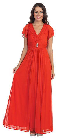 V-Neck Ruffled Sleeves Long Formal Mother of the Bride Dress. s8069.