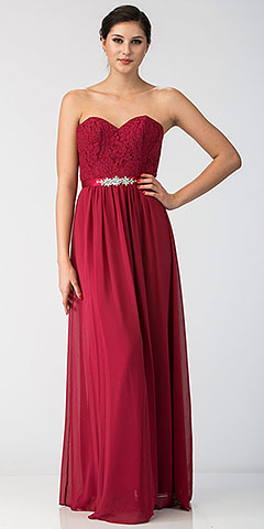 Strapless Floral Lace Bust Long Formal Bridesmaid Dress. sl6145.