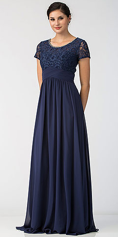 Floral Lace Top Short Sleeves Long Bridesmaid MOB Dress. sl6157.