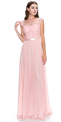 Round Neck Embroidered Lace Mesh Top Long Prom Dress. yg5001.