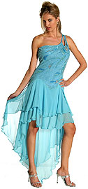 Asymmetric Turquoise Beaded Formal Dress