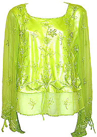 Sleeveless Net Top with Silver Petal Sequins