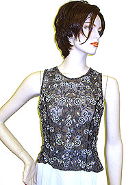 #1266. Sleeveless Net Top with Silver Petal Sequins .