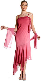 Party Dresses item 13467. Asymmetric Diamond Brooch Formal Dress. Spaghetti strap dress with asymmetic hemline. Top is accentuated with a diamond-shape brooch over slight overlay.