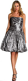 Homecoming Dresses item 13642. Homecoming Bubble Dress. Strapless bubble dress made of glitzy tafetta fabric with floral design.