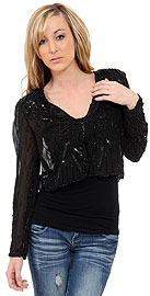 V-neck Short See-through Beaded Jacket  