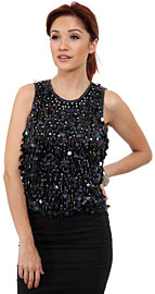 Hanging Sequins Covered Sleeveless Blouse. 4389.